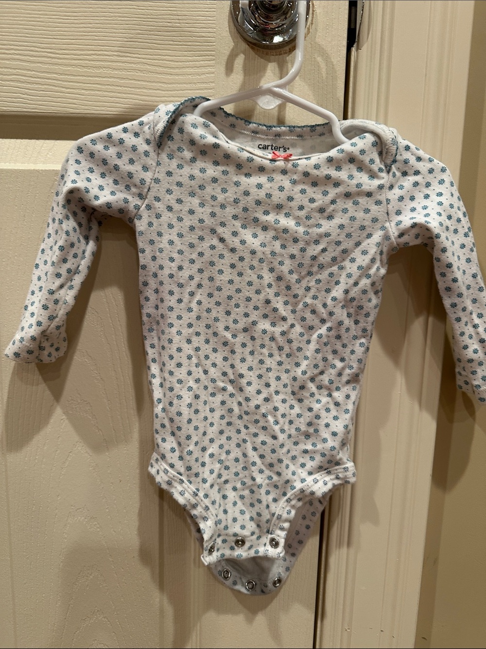 Carter's White One-Piece with Teal Dot Floral Print - Long Sleeve